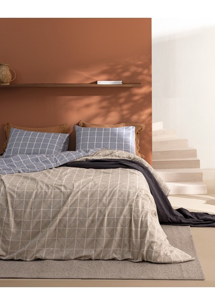 Millard Çift Kişilik Pamuklu Baskılı Nevresim Takımı - Taş/mavi