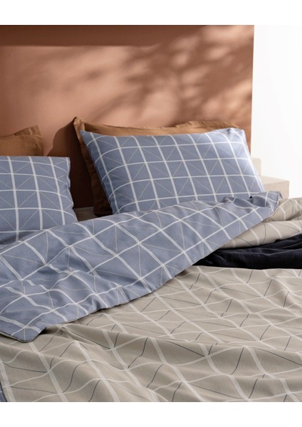 Millard Çift Kişilik Pamuklu Baskılı Nevresim Takımı - Taş/mavi indirimleri