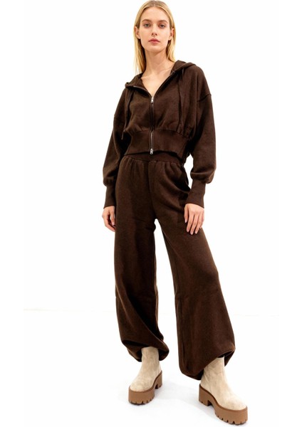 2460 Uzun Kol Fermuarlı Pantolon Takım Kahve