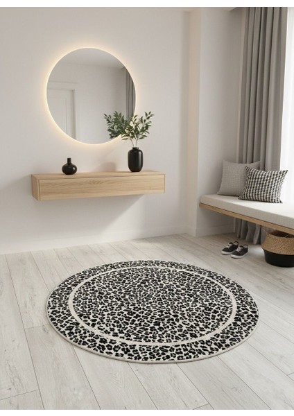 Leopar Desenli Yuvarlak Lateks Deri Halı