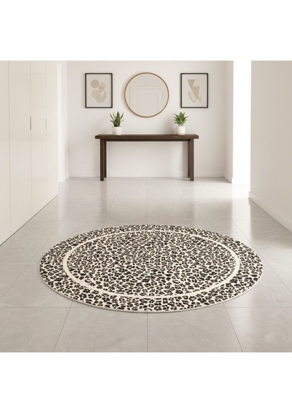 Leopar Desenli Yuvarlak Lateks Deri Halı modelleri