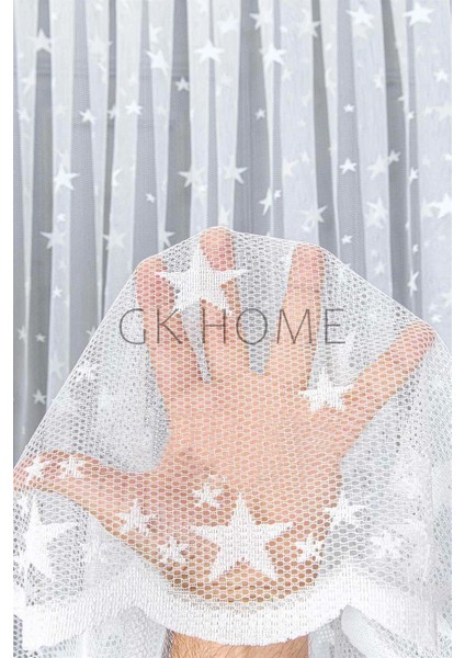 Lüks Tül Perde Yıldız Desenli Çocuk Odası Tülü Sık Pile Beyaz Renk fırsatları