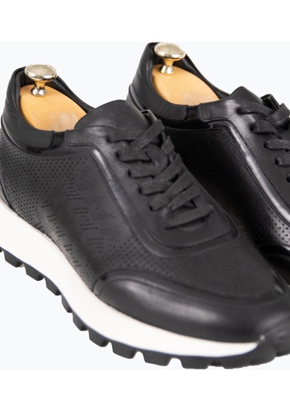Erkek Spor Ayakkabı Hakiki Deri Bağcıklı Yüksek Taban Siyah modelleri