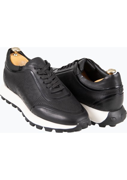 Erkek Spor Ayakkabı Hakiki Deri Bağcıklı Yüksek Taban Siyah fırsatları