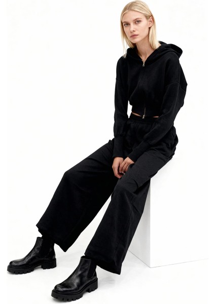 2460 Uzun Kol Fermuarlı Pantolon Takım Siyah