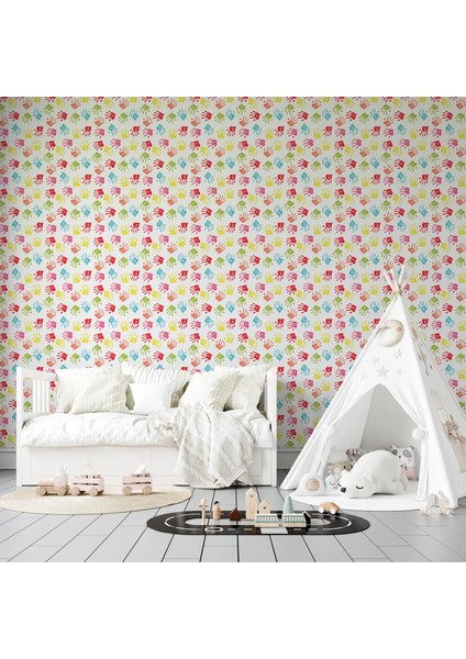 219-4 - Renkli Suluboya El Izleri Çocuk Odası Duvar Kağıdı