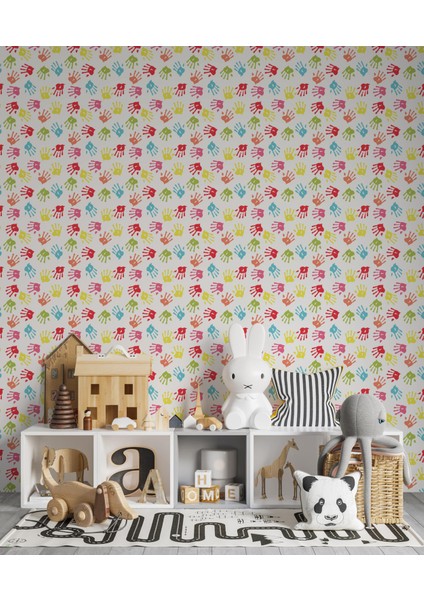 219-4 - Renkli Suluboya El Izleri Çocuk Odası Duvar Kağıdı fiyatları