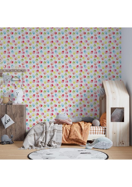 219-4 - Renkli Suluboya El Izleri Çocuk Odası Duvar Kağıdı fırsatları