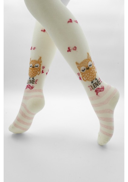 Kız Külotlu Çorap Kedi Baykuş ve Kalp Desen Pamuklu (Penye) 3'lü modelleri