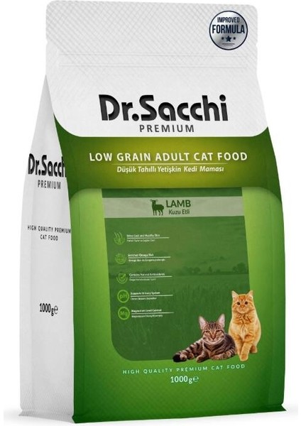 Premium Düşük Tahıllı Kuzu Etli Yetişkin Kedi Maması 1 kg