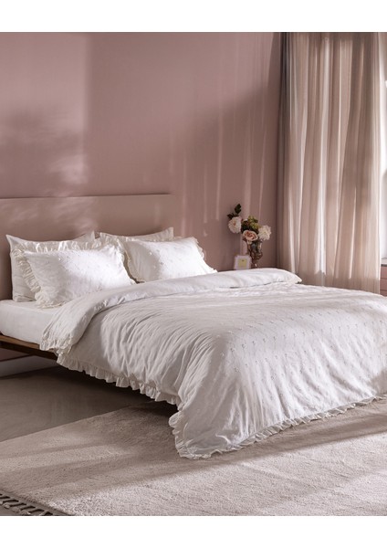 Saule King Size %100 Pamuk Brodeli Nevresim Takımı - Beyaz