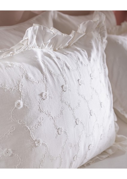 Saule King Size %100 Pamuk Brodeli Nevresim Takımı - Beyaz