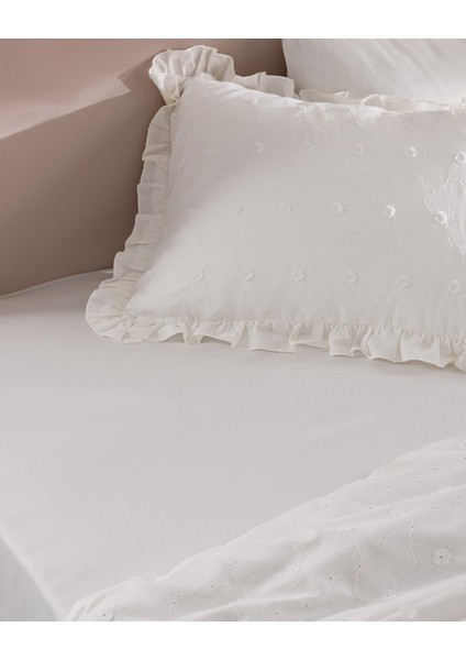 Saule King Size %100 Pamuk Brodeli Nevresim Takımı - Beyaz