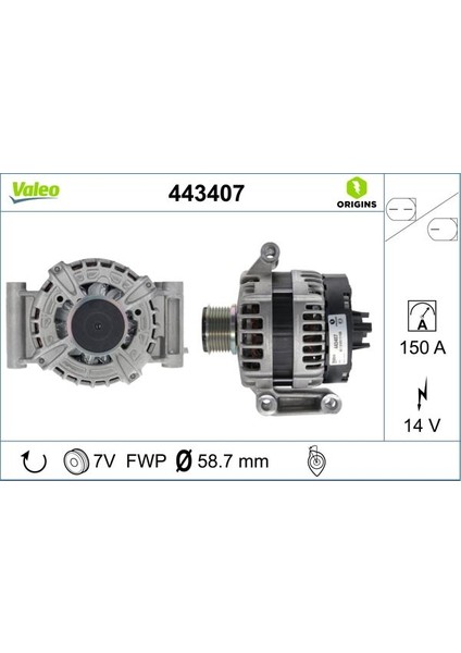 443407 Alternator 12V 150A Transıt V348-V347 2.2 Tdcı 11>14 Transıt V363 14>17 Ranger 2.2 Tke 11> CC1T10300CD-2321309-1889372