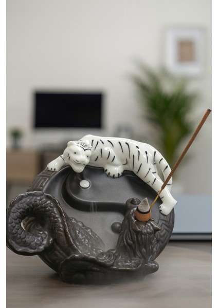 Ejderha ve Kaplan Geri Akışlı Buhurdanlık – Şelale Efektli Bacseramik Kflow Tütsülük
