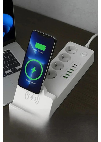 Akım Korumalı Priz ve Masaüstü Şarj Istasyonu Kablosuz 4 Priz ,4 Usb, 2 Type-C Girişli 2 Metre fiyatları