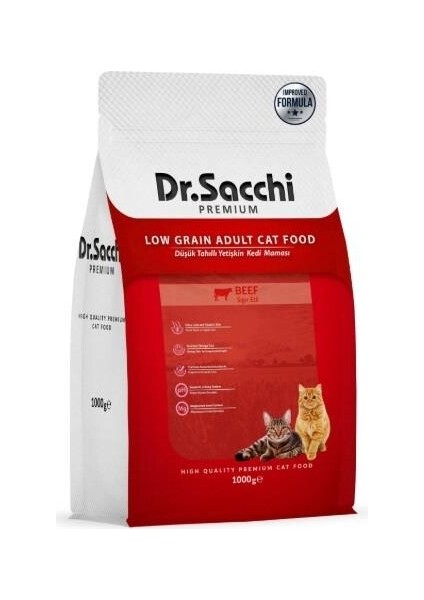 Premium Düşük Tahıllı Sığır Etli Yetişkin Kedi Maması 1 kg
