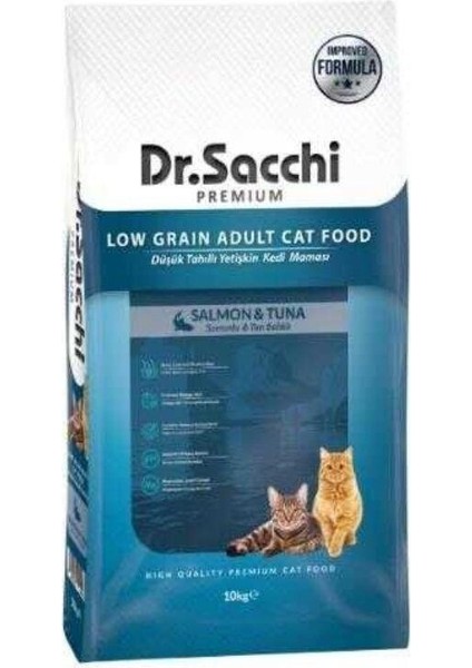 Premium Düşük Tahıllı Somonlu ve Ton Balıklı Yetişkin Kedi Maması 10 kg