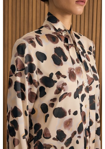 Ekru Desenli Yakası Bağlama Bant Detaylı Tunik fırsatları