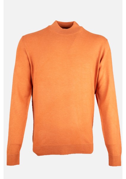 Erkek Yarım Balıkçı Yaka Triko Kazak Pamuk Kaşmir Slim Fit Kiremit