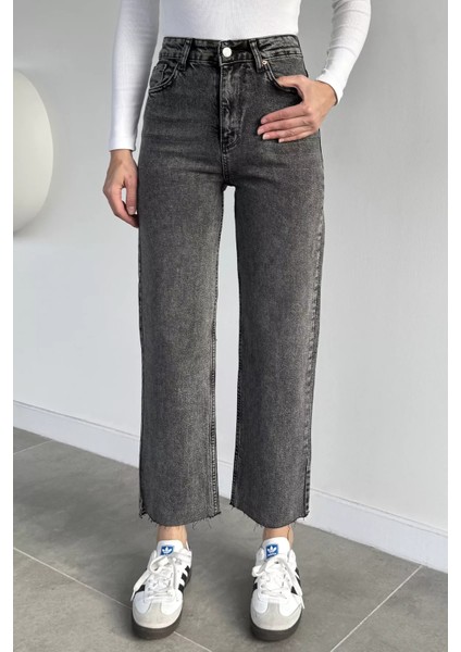 Kadın Yüksek Bel Kesik Paça Jean Kot Pantolon P-00019651