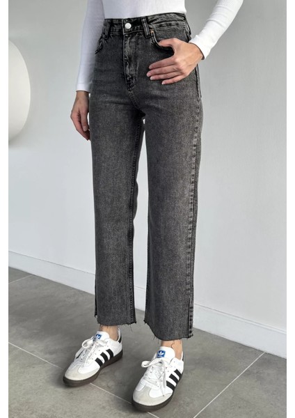 Kadın Yüksek Bel Kesik Paça Jean Kot Pantolon P-00019651 fiyatları