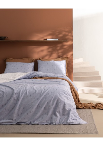 Afrodille Tek Kişilik %100 Pamuk Ranforce Baskılı Nevresim Takımı - Mavi