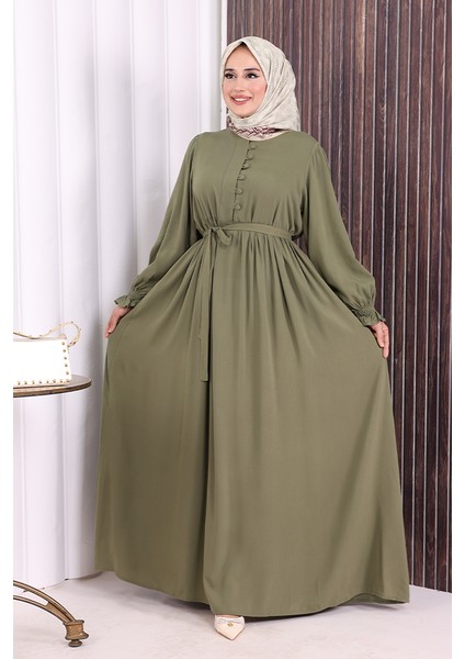 Düğme Detay Elbise 6055 Haki