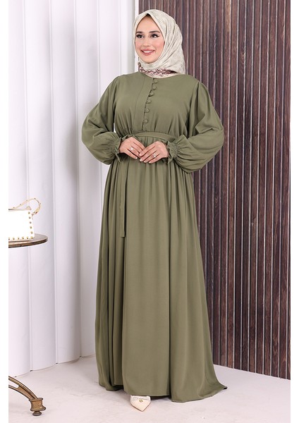 Düğme Detay Elbise 6055 Haki fiyatları
