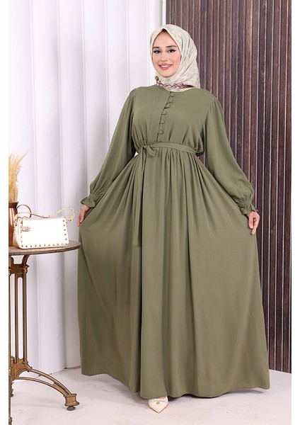 Düğme Detay Elbise 6055 Haki modelleri