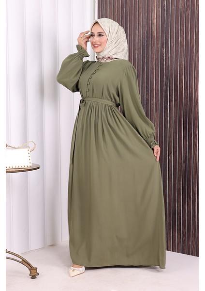Düğme Detay Elbise 6055 Haki fırsatları