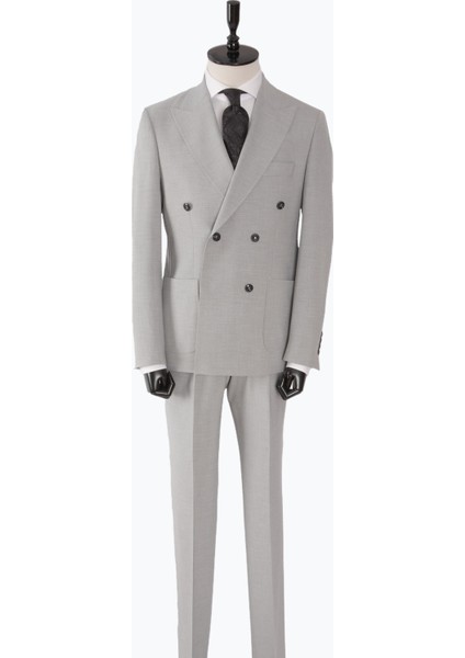 Erkek Kruvaze Takım Elbise Kırlangıç Yaka Yarım Astar Torba Cep Modern Fit A.gri