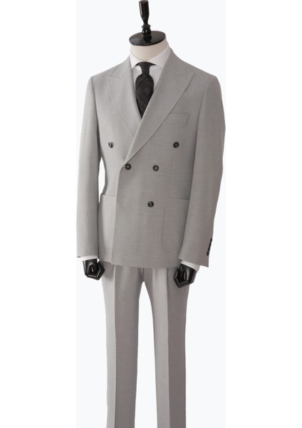 Erkek Kruvaze Takım Elbise Kırlangıç Yaka Yarım Astar Torba Cep Modern Fit A.gri modelleri