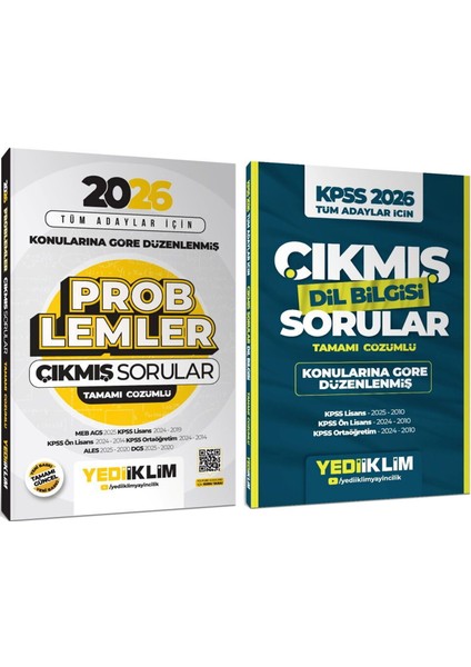 Yediiklim 2026 Kpss Problemler ve Dil Bilgisi Tüm Sınavlar Için Konularına Göre Düzenlemiş Çıkmış Sorular Seti 2 Kitap