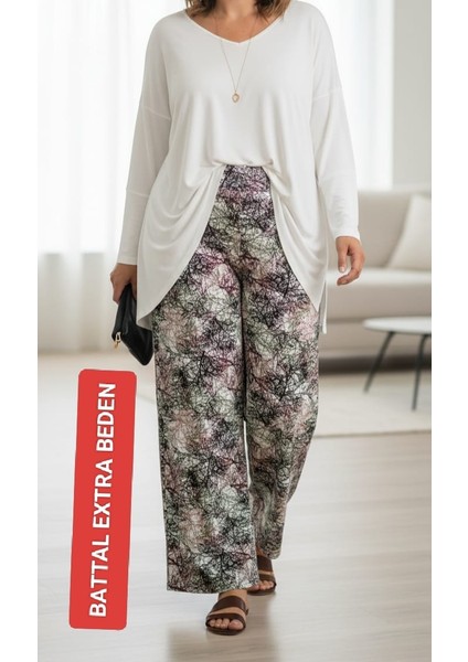 Kadın Bayan Büyük Battal Extra Turbo Jumbo Beden Viskon Süet Penye Kumaş 2 Yan Cep Pantolon Eşofman Altı Pijama Altı 150 Kilograma Kadar Olur Bol Likralı Esneyen Kumaş Bel Lastikli Süs Bagcıklı