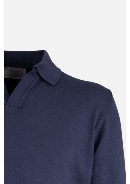 Erkek Polo Yaka Triko Kazak Slim Fit Pamuk Kaşmir Lacivert fiyatları