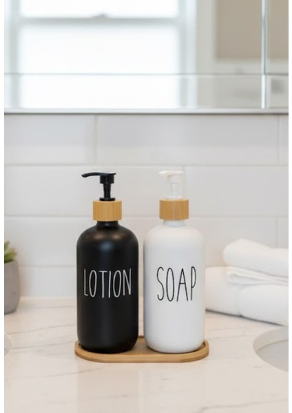Doğal Bambu Standlı Ikili Seramik Sabunluk Seti – Mutfak ve Banyo Tezgah Üstü Sıvı Sabun Dispanseri fiyatları