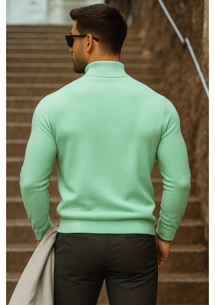Erkek Yarım Boğazlı Premium Mint Triko Kazak indirimleri