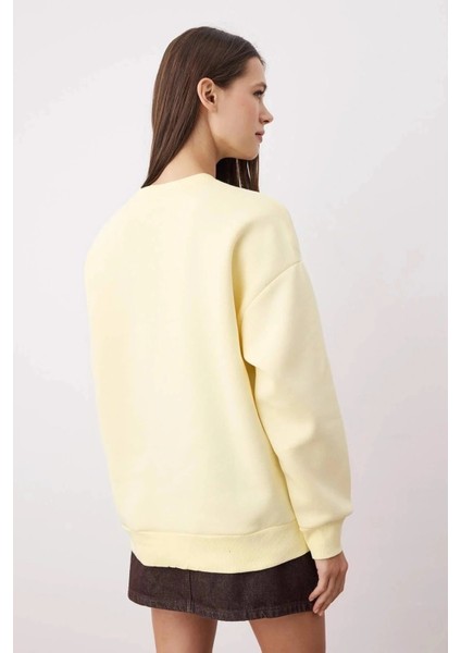 3 Iplik Şardonlu Bisiklet Yaka Sweatshirt Sarı fiyatları