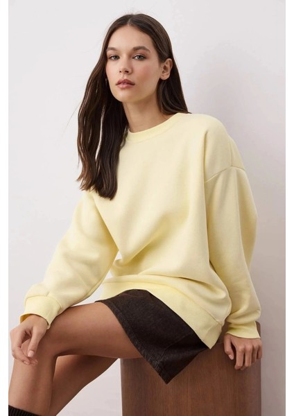 3 Iplik Şardonlu Bisiklet Yaka Sweatshirt Sarı modelleri