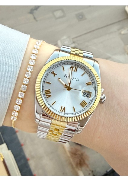 Büyük Rolex Kasa Takvimli Kadın Kol Saati ve Bileklik