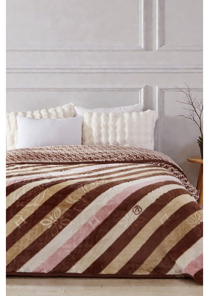 Lora 3 kg Embos Baskılı Battaniye Çift Kişilik Kalın Yumuşak 220X240 cm Kahve Bej