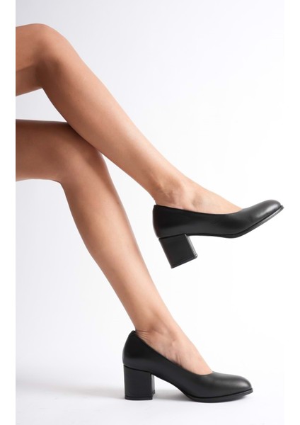 Kadın Hakiki Deri Kalın Topuklu Klasik Ayakkabı - Siyah fırsatları