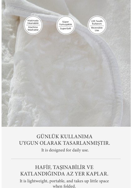 Maya 3 kg Embos Baskılı Battaniye Çift Kişilik Kalın Yumuşak 220X240 cm Krem Kırık Beyaz modelleri