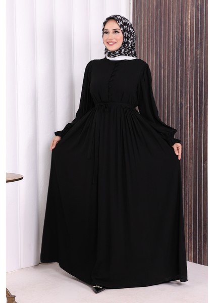 Düğme Detay Elbise 6055 Siyah