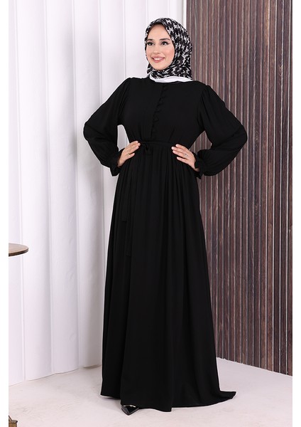 Düğme Detay Elbise 6055 Siyah modelleri