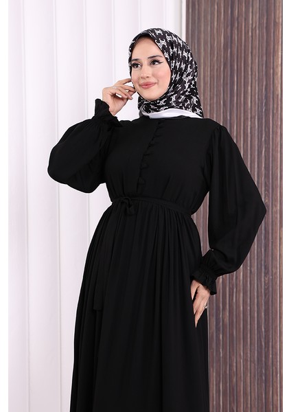 Düğme Detay Elbise 6055 Siyah indirimleri