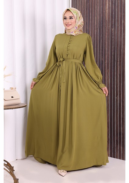 Düğme Detay Elbise 6055 Yağ Yeşili fiyatları