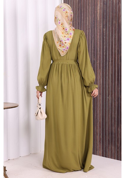 Düğme Detay Elbise 6055 Yağ Yeşili fırsatları