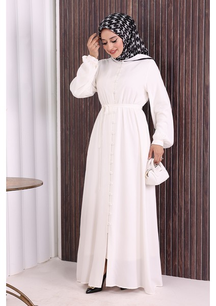 Boydan Düğmeli Ferace 6056 Ekru fiyatları